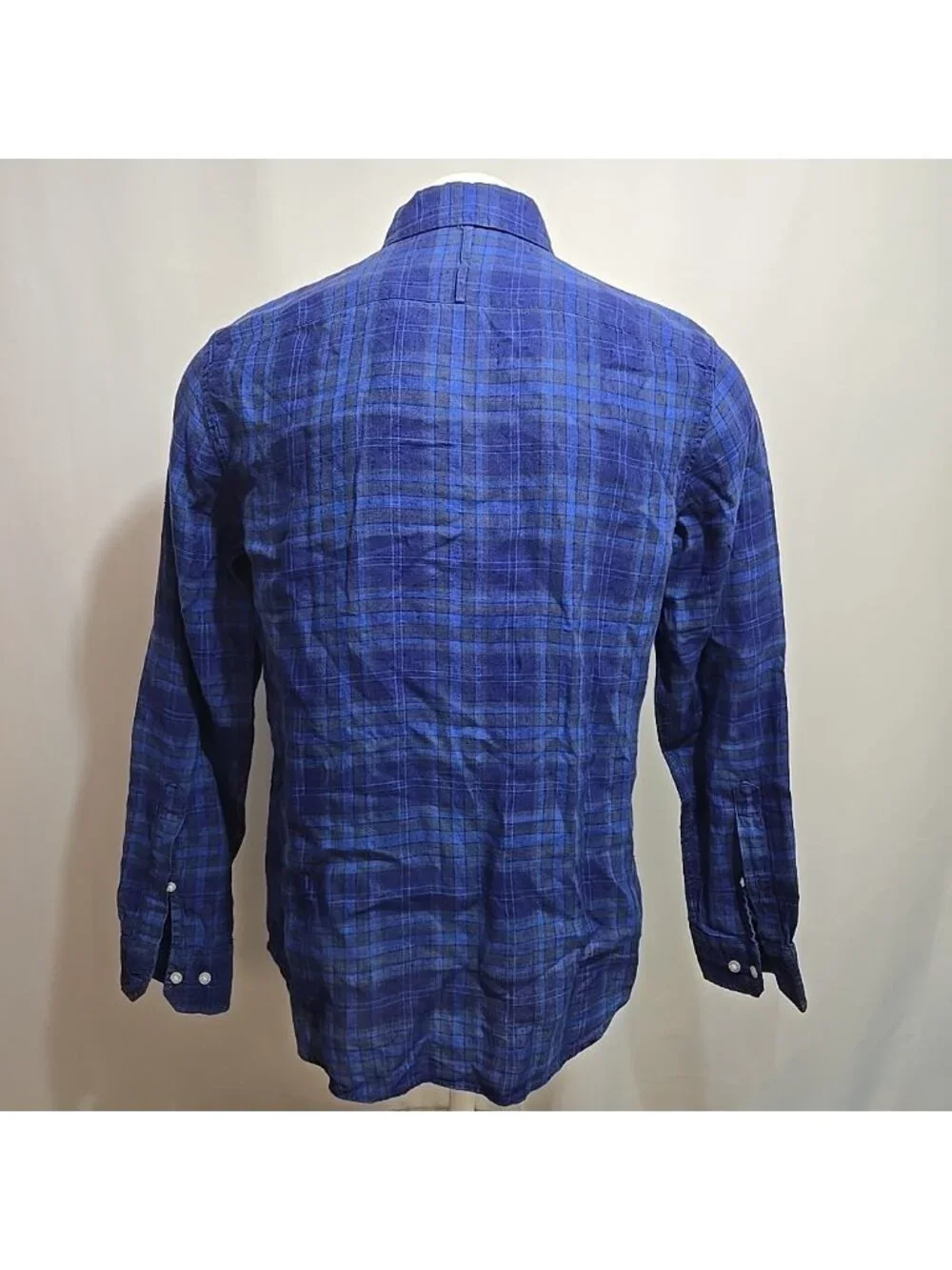 Banana Republic 100% Linen Shirt Mens Size Medium Slim Fit Blue Plaid